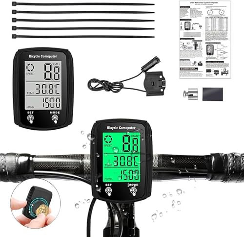 Hojalis Bike Computer, 19 Functions IP54 Waterproof Bicycle Speedometer Odometer, Wired GPS Cycling Computer with LCD Backlight Display Touch Screen, Automatic Start/Stop Bicycle Odometer for Cycling
