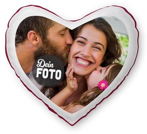 Print Royal PR Herzkissen mit Foto und Text selbst gestalten - Fotokissen in Herzform - Geschenkidee zum Geburtstag, Valentinstag | Personalisiertes Fotogeschenk, inkl. Füllung, Rückseite Rot