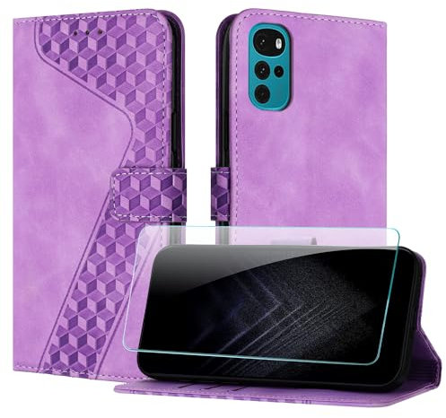 JayModCase Funda para Motorola Moto G22, PU Piel Flip Carcasa con [Moto G22 Protector de Pantalla] Cierre magnético Soporte Plegable Tarjetas y Cartera (Púrpura)