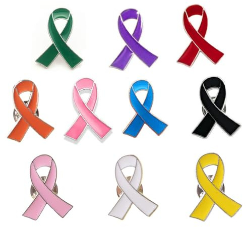 10PCs Mixed Color Lapel Pins - Metal Awareness Ribbon Brooch Badge for Mental Health Prevention & Hope
