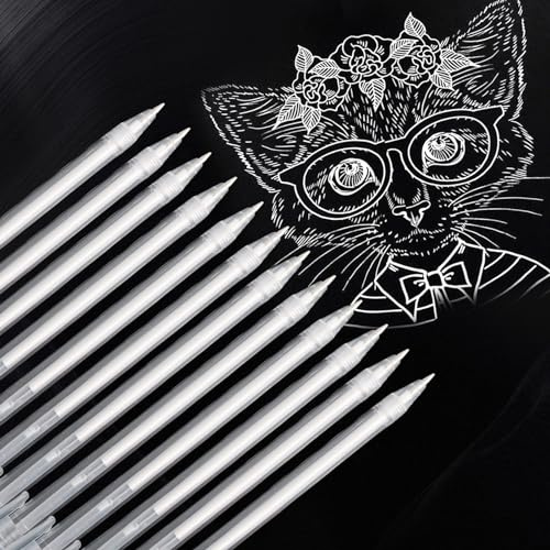 12Stk Weißer Gelstift Deckend, 0.8mm Dauerhaft Weiße Gelroller Sind(Weiß) | Wasserfesten Feine Spitze Weiß Gelstifte, Dunkle Papiere Highlight Zeichnung Stifte, Gelschreiber für Zeichnung DIY