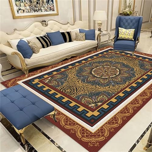 Teppich Schreibtisch Rutschfester waschbarer Teppich Rot Blau Retro Design,flur deko bettumrandung Teppich 60x90cm