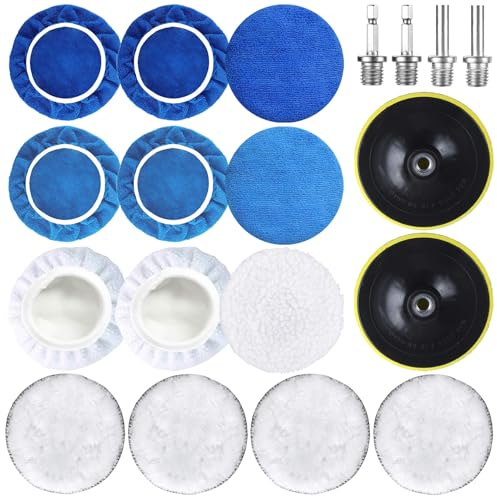 19 Stück 180mm Auto Polierpad Set Polierscheibe Bohrmaschine Polierpad Kit, Polieraufsatz Winkelschleifer Akkuschrauber, 9 Polierhauben, 4 Wolle Polierpads, 2 Klett-Schleifteller, 4 M14 Bohrer Adapter