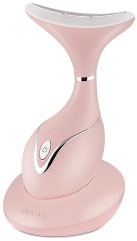 VRAIKO Iris Massager Cou et Visage, Outil de Sculptage Facial avec Base de Charge, Massage Micro-courant pour Lift, LEDs Triple-Action & Thermique pour Absorption Améliorée (Rose)
