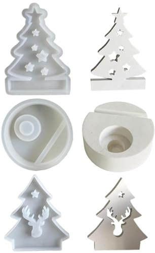 HunicandIU Pack of 3 Silicone Tree Moulds, Christmas Tree Tea Light Holder, Candle Moulds, Epoxy Resin Silicone Soap Mould, for Soap, Plaster, Crafts