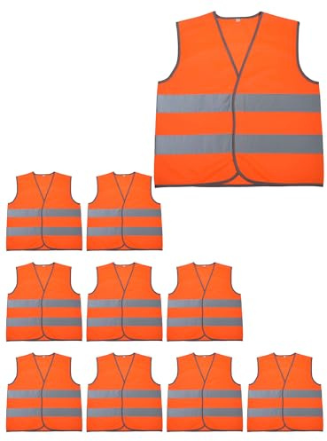 Adigau Sicherheitsweste füR Kinder Nacht Reflektierende Weste High Vis Sicherheitsweste 10 StüCk Sichtbarkeit Kinder Outdoor-AktivitäTen Mesh 10 Pack Orange L