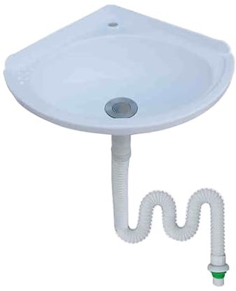 XRB2050 Mini Handwaschbecken, 28x28x11cm / 11x11x4.3inch Oval Handwaschbecken aus Kunststoff, Waschtrog Wandmontage Platz sparen für Badezimmer & Gäste WC Weiß 150cm Abläufe