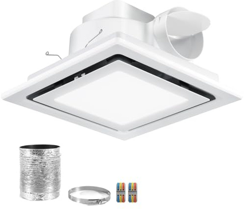 Fuairmee Bathroom Exhaust Fan with Light, 110CFM Vent Fan with Light 15W 6000K, Quiet Bathroom Vent Fan with Lever Wire Connectors&Duct, 12 Inch Ceiling Mount Exhaust Fan for Home, Hotel, Office