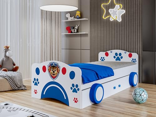 Happy Babies Kinderbett - Bett für Kinder, Auto & Autobetten für Jungen mit Matratze und Lattenrost, Jugendbett Weiss 90x180, Kids car und Rennwagen Fahrzeug