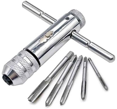 Toplionace Clé à Cliquet Multifonction avec Poignée en T et 5 Tarauds en T à Filetage Réglable pour Machine M3-M8 3-8mm