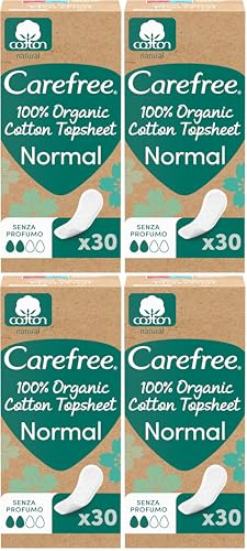 Carefree Salvaslip 100% Cotone Organico Normal, 4 x 30 | Senza profumo, Per pelli sensibili, Traspirante, Super assorbenti, Uso quotidiano