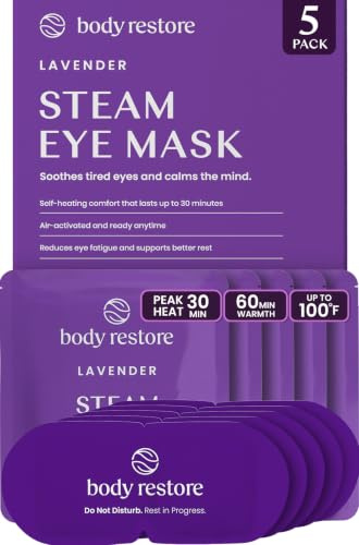 Body Restore Beheizte Augenmasken (5 Stück) - Calm Dampf Augenmasken - Lavendel - Beheizte Augenmaske für trockene Augen - Wärme Augenmaske - Steam Eye Masks