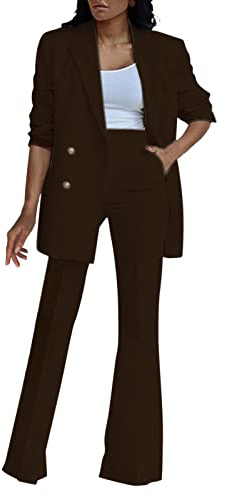 HEONSATI Tailleur Donne Elegante Taglie Forti Abiti Due Pezzi Giacca Manica Lunga Risvolto e Pantaloni Vita Alta Offerte Completi Lavoro Autunno Inverno Casual Completo da Donna da Cerimonia per Sera