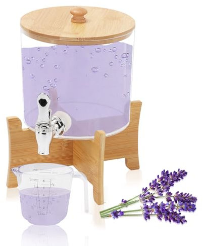 Yallmie Fabric Softener Dispenser with Tap, Laundry Detergent Dispenser Washing Powder Container with Measuring Cup Drink Dispensers with Tap, Storage Jars for Laundry Room