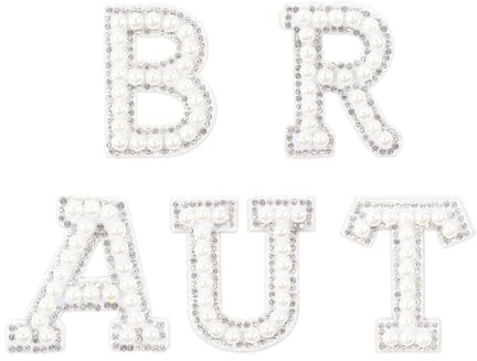 5 Stück Buchstaben zum Aufbügeln Braut Perle Strass Patches Bling Bügelbilder Braut Stickerei Patches für Braut Kleidung Hüte Schuhe DIY Bastelbedarf