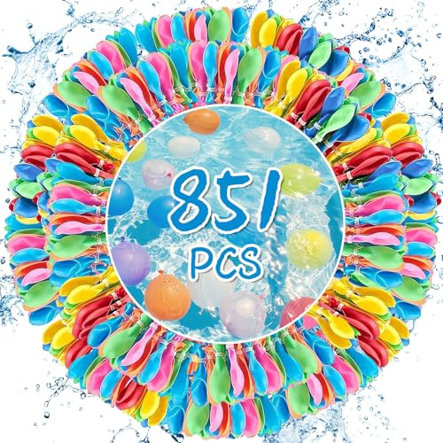 Qingshui 851 Stück Wasserbomben, Wasserbomben Selbstschließend, Wasserballons mit 5 Wasserhahn Anschluss, Wasserbomben Luftballons, Wasserballons Selbstschließend, für Strände, Poolparty