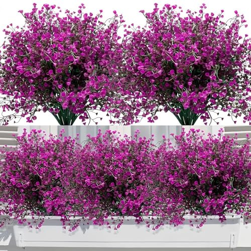 WEELOO 15 Bundles Artificial Flowers Shrubs Fake Plants, UV Resistant Reusable Artificial Flowers, Outdoor Green Home Wedding Hanging Plant for Garden Porch Basket Window Frame Decoration （ Fuchsia）