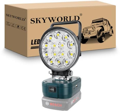 SKYWORLD - Lámpara de trabajo LED inalámbrica para Bosch 18 V, 10 cm 42 W portátil faro de trabajo LED, proyector al aire libre recargable para trabajos, astillero, garaje, camping, emergencia (sin