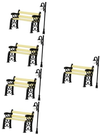 Hemobllo 5ensembles Miniature Banc Décoratif avec Lampadaire Modèle De Parc pour Maison De Poupée Et Décoration De Jardin
