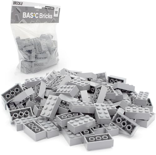 Lego 2 x 4 stenar Classic, 100 stycken – enskilda byggstenar i storpack, för Lego-platta och låda, nybörjarset | Basic klossar (3001) (ljusgrå)