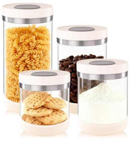 Kitchen Storage Containers with Clip Lids - Christmas Set Airtight Glass Jars, Small and Large Pantry Organizer for Cereal, Flour, Candy, Protein, Coffee, Pasta, Biscuit, Cookie, Sugar, Treat, Tea