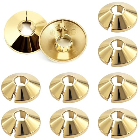 10 PCS Radiator Pipe Covers Chrome Radiator Pipe Collars Plastic Radiator Caps 15mm Pipe Cover 4.5cm Wide Snap On PVC Copper Pipe Covers for Central Heating Pipe Decoration