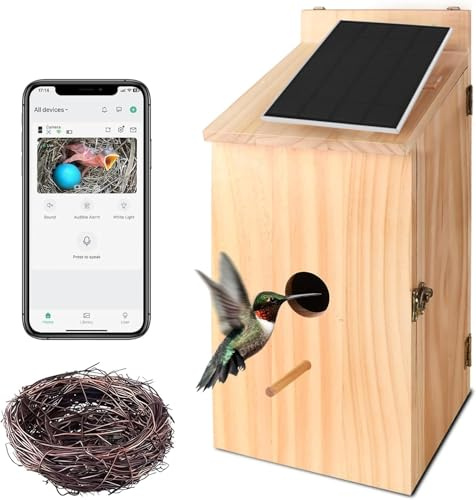 Solar Powered Bird House Camera, 1080p HD Wireless Outdoor Birdhouse with Auto Capture Bird Video & Motion Detection, Night Vision and App Alerts, A Bird Box for Wild Birds.