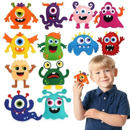 ZexJpr 12-teiliges Nähset Kinder, Monster Bastelset, Filztiere Nähen Kind, Bastelsets Für Kinder, Nähen Für Kind, DIY Kreativset, Geschenk Für 4-8 Jahre, Geeignet für Schulbildung