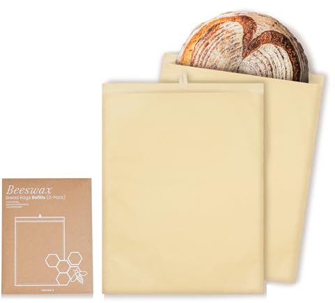 JACYAO'S Beeswax Bread Bag Refills for Sourdough (2 Pack), Removable Lining(12.5W x 17H) for homemade bread, Made From Natural Cotton and Beeswax, Food Storage Container for Sourdough