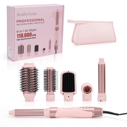 AraSyleon 6 en 1 Multistyler & Airstyler avec Ionique, Boucleur Coanda | Hairstyler (Séchoir/Brosse Soufflante/Brosse Lisseuse/Boucleur), 1200W, 106 000 Tr/Min, trousse de voyage incluse
