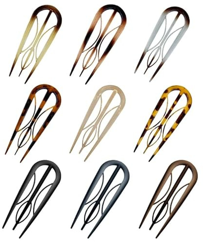 9 Pcs French Hair Pins for Women, Retro Tortoise Shell U Shaped Hair Clips with Internal Teeth for Thin Hair, Bun, Twist Hairstyle Accessories