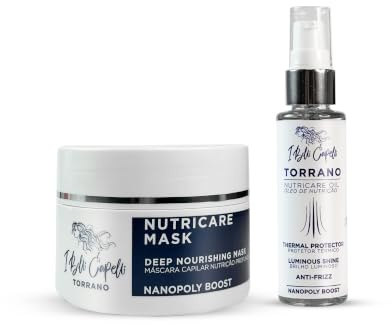 I Belli Capelli Torrano NutriCare – Set Huile & Masque Capillaire – Pour Cheveux Frisés, Secs et Abîmés – Soin Nourrissant au Beurre de Karité & Vitamine E – Sans Sulfates ni Parabènes – Pack de 2)