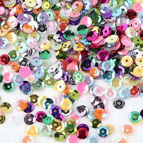 Sequins for Crafts, 140g Iridescent Bulk Loose Sequins, Sequins for Crafts Kids, 42 Colour Mix for Sewing, Embroidery and DIY Projects, 5mm Size