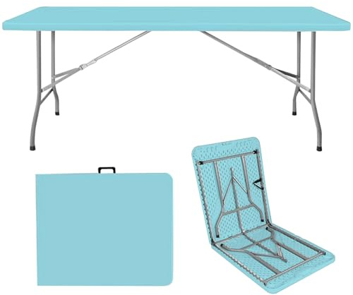 Tavolo pieghevole portatile in HDPE da 1,8 m, leggero, da campeggio e da spiaggia, con manico, ideale per interni ed esterni, cucina, balcone, feste e lavoro, colore blu