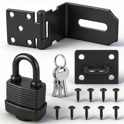 Door Hasp and Staple with Padlock, 90-Degree Door Lock with Keys and Screws, 4 Inch Stainless Steel Garden Gate Lock, Bedroom Door Lock Extra Security, Gate Lock for Shed Door Wooden Gate Storage Box