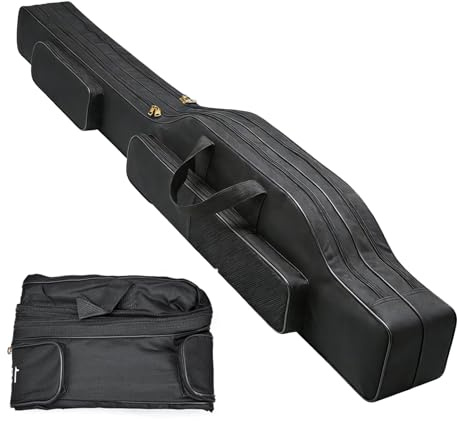 Borsa pieghevole per canne da pesca, borsa portatile, borsa per canne da pesca con 3 scomparti, 150 cm, in tessuto Oxford 600D