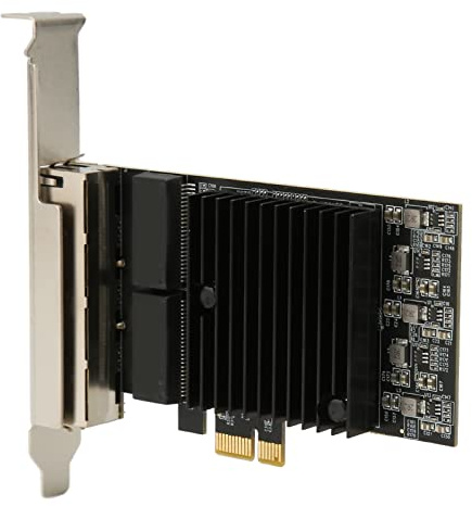 Tomantery Adaptador Gigabit WiFi Tarjeta de Red Nic Adaptador LAN Fast Ethernet para 10 100 1000Mbps Puerto RJ45 de 4 Vías para Tarjeta de Red PCIE X1 Aplicable para Servidores de Computadora