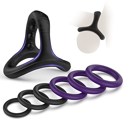 Silicone Cock Ring,Triangle Penis Ring Sex Toys for Men,7 Different Sizes Cock Rings for Erection Enhancing,Adult Sex Toys for Male Pleasure Ring for Couples（Purple）