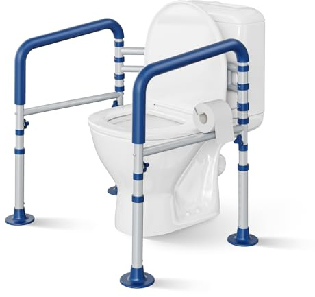 Loyoda Toilet Safety Rails for Seniors,Height-Adjustable Toilet Frame Width-Adjustable Toilet Handles Toilet Rail Provides Support for Seniors, Pregnant, Disabled, Prussian Blue
