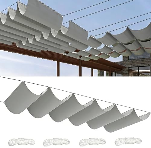 Einziehbares Sonnensegel 1x4M Verstellbar Welle Markisenstoff Sonnenschutz Wasserdicht Wellenmarkise Outdoor Balkon Pergola UV-Beständig Segeltuch Markise für Terrasse Garten Hellgrau