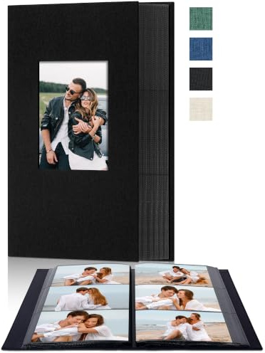 Remowith Álbum de Fotos Tela 10x15 300 Bolsillos Ventana Frontal, Negro | Gran Capacidad, Bolsillos Horizontales, Páginas Sin Ácido, Antipolvo & Impermeable, Para Fotos Familia & Viaje