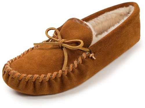 Minnetonka Men's Pile Lined Soft Leather Sole, Brown, 10 M US