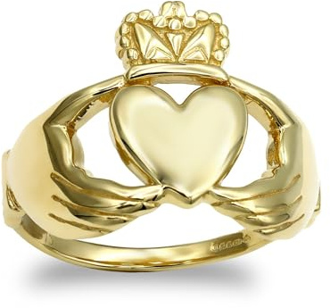 Jewelco London Solid 9ct Yellow Gold Claddagh (Chladaigh) Ring - Size V