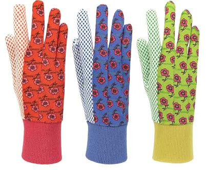 G & F Products Women's Cotton Jersey Garden Gloves, PVC Dot Grip, 3 Pairs