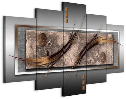B&D XXL - Leinwandbild Abstrakt, 200x100 cm, 5-teilig, Schlafzimmer, modern | Hochwertige Leinwand, sofort aufhängbar, ideal fürs Wohn- oder Schlafzimmer, wasserfest und lichtecht, langlebig, stilvoll