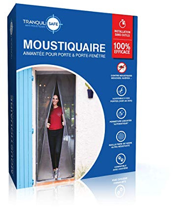Moustiquaire ajustable aimantée TRANQUILISAFE® pour portes et portes fenêtres – moustiquaire magnétique – moustiquaire baie vitrée automatique – protection anti moustique (L 120/136 - H 207/215)