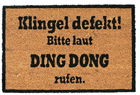 Relaxdays Kokosmatte Ding Dong, Fußmatte aus Kokosfasern, Natur/schwarz | rutschfeste Türmatte, Schmutzfangmatte, 40x60cm