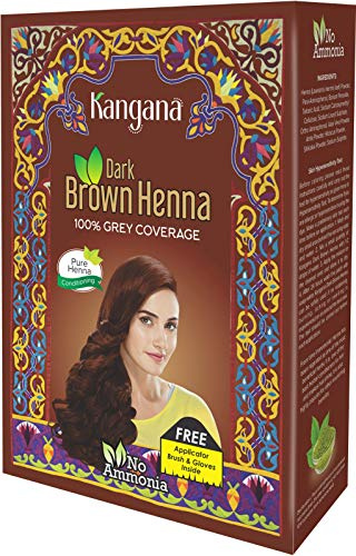 Henna Hair Color Dark Brown | Ammonia-Free Natural Dye for Grey Hair | 6 Pouches x 60g | Kangana