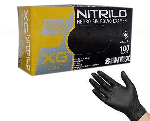 Guantes de Nitrilo Negro Sin Polvo FLASH BLACK EXTRA FUERTE - REF. GD23 - Caja 100 uds (Extra Grande)