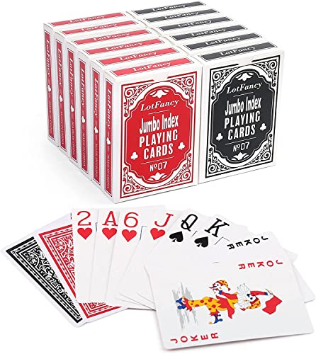 LotFancy 12er Spielkarten Set, Pokerkarten mit extra großen Ziffern und Buchstaben, Profi Playing Cards für Texas Holdem, Poker, Blackjack, Bridge (rot und schwarz)